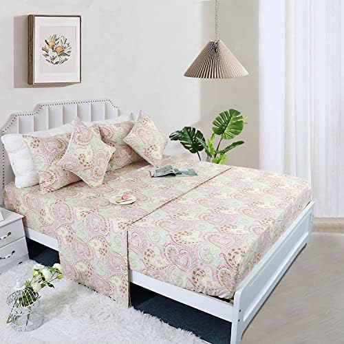FADFAY 4 Piece Pink Paisley Bed Sheet Set Luxury Bedding Sets Designer Bedding Collections 800 Thread Count 100% Egyptian Cotton Deep Pocket Full