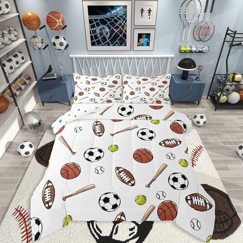 jejeloiu Ball Games Comforter Set Basketball Bedding Set Twin Size 2 Pcs