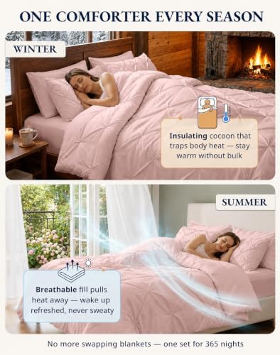 LANE LINEN Bed in a Bag King Pink Comforter Set - All Season Soft & Cozy