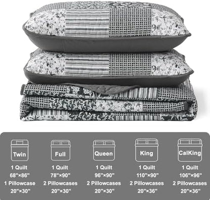 Mybedsoul Black Grey Boho Quilt Set Full Size, Patchwork Quilt Bedding Set