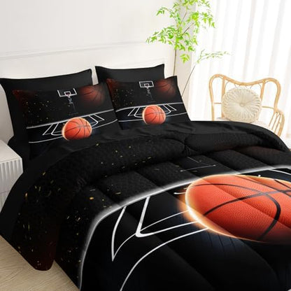 QOOMO Basketball 7 Pieces Comforter Set Queen,3D Sports Bedding Set