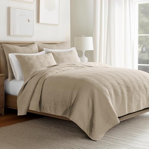 Levtex Home Cloud Waffle Full/Queen Quilt Set (88x92in) and 2 Pillow Shams (26x20in) - Box Quilted Waffle Texture - Taupe - Cotton Full/Queen Size Quilt Bedding Set - Lightweight Soft Pre-Washed
