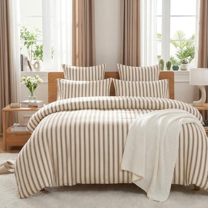 Nayoroom Brown Striped Comforter Set Full Mocha Stripe Bedding