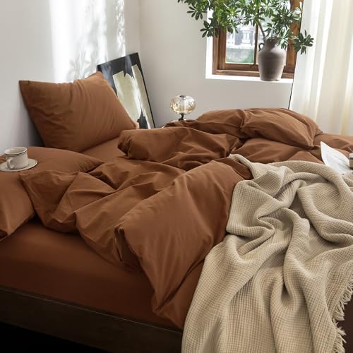 FOSSA Duvet Cover Set 100% Washed Cotton Linen Feel Super King