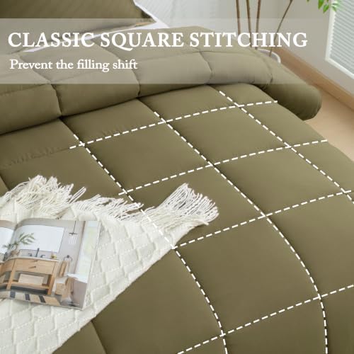HIG 3pc Dark Olive King Size Bedding Comforter Set Duvet Insert Blanket