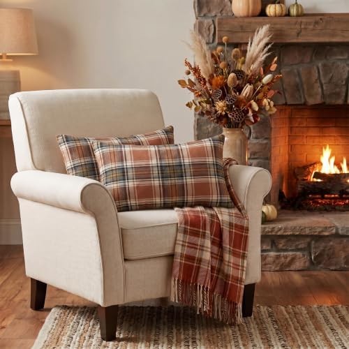 AVOIN colorlife Fall Caramel Brown Plaid Decorative Throw Pillow Covers, 12 x 20 Inch Holiday Scottish Tartan Cushion Case Farmhouse Decoration for Sofa Couch Set of 2