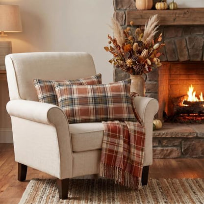 AVOIN colorlife Fall Caramel Brown Plaid Decorative Throw Pillow Covers, 12 x 20 Inch Holiday Scottish Tartan Cushion Case Farmhouse Decoration for Sofa Couch Set of 2