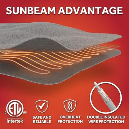 Sunbeam Electric Throw Royal Luxe Microplush Heated Blanket, 4 Heat Settings, 4-Hour Auto Shut-Off, Fast Heating, Warm and Cozy, Grey Rodeen Plaid, 50" x 60"