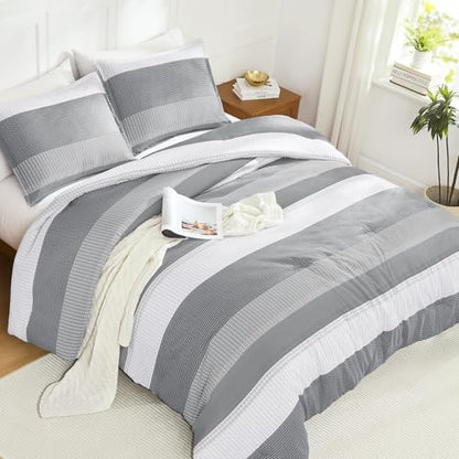 Litanika Full Comforter Set - 3 Pieces Stripe Bedding Comforter Sets