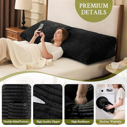 Headboard Pillow Queen, Headboard Wedge Pillow, Black