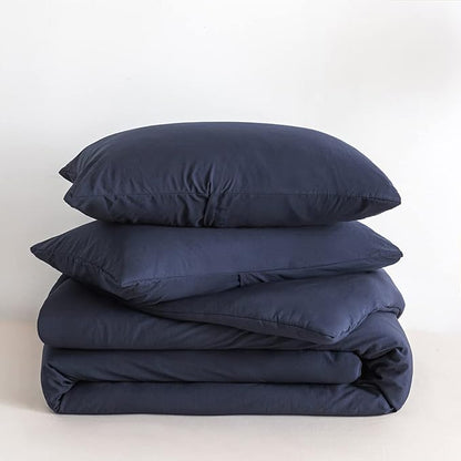 COTTEBED Sliky Soft Fluffy Bedding Comforters Sets for Twin Size Bed, Light Weight All Season Use,Made with Cozy Washable Cotton Microfiber Reversible Fabric,1 Comforter & 1 Pillow Sham,Navy Blue