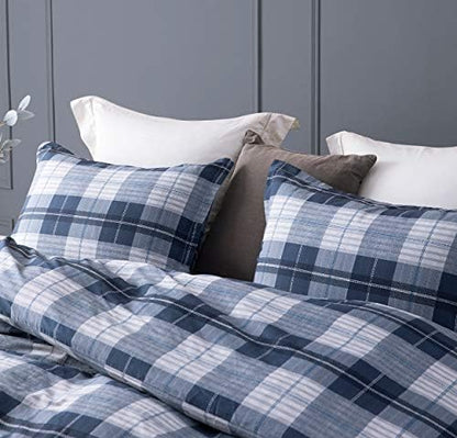 SLEEPBELLA Comforter Twin Size, 600 Thread Count Cotton Navy Blue & Grey Buffalo Pattern Blue Plaid Comforter Sets,Down Alternative Bedding Set 2Pcs (Twin, Navy Plaid)