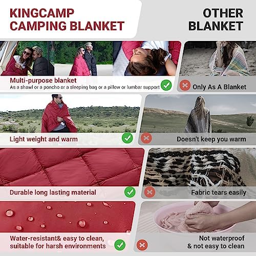 KingCamp Ultralight Camping Blanket, Wearable Packable Blanket 69" x 53"