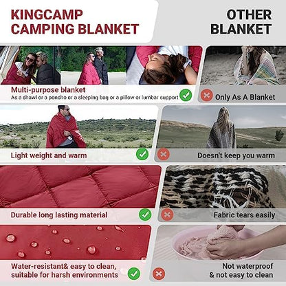 KingCamp Ultralight Camping Blanket, Wearable Packable Blanket 69" x 53"