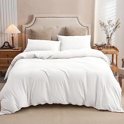 PURE ERA Jersey Knit Duvet Cover Set Solid Bright White California King
