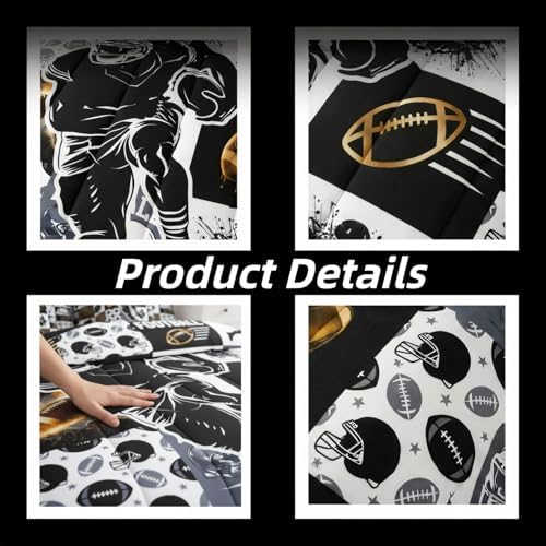 Erosebridal Football Sports Full Bedding Set - Geometric Patchwork Bed in a Bag,Rugby Comforter Sets with Sheets, 3D Ball Game 7 Pieces Bed Set Bedroom Decor