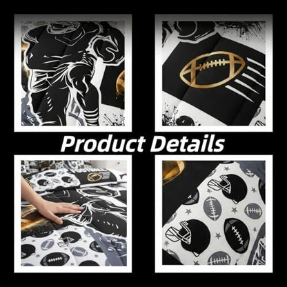 Erosebridal Football Sports Full Bedding Set - Geometric Patchwork Bed in a Bag,Rugby Comforter Sets with Sheets, 3D Ball Game 7 Pieces Bed Set Bedroom Decor