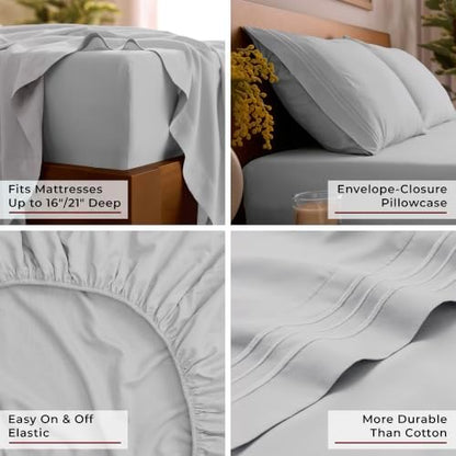Mellanni Iconic 4-Piece, Ultra Soft Sheet Set (California King, Light Gray)