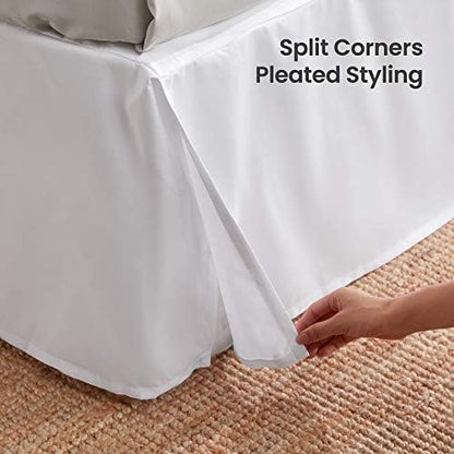 SLEEP ZONE Pleated Bed Skirts Queen Size, 15 inch Tailored Drop Easy Fit Bedskirt, Anti-Static, Fade Resistant (Queen, White)