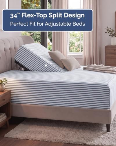 CGK Linens Extra Deep Flex Top Split Head King Fitted Sheet - Blue Stripes