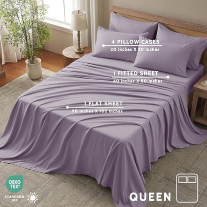 Queen Sheet Set - 6 Piece Sheets Queen Size Bed Set - Breathable & Cooling Hotel Luxury Bedding Set - Soft & Comfy Fully Elasticized 16" Deep Pocket Queen Sheets (Queen Lavender)