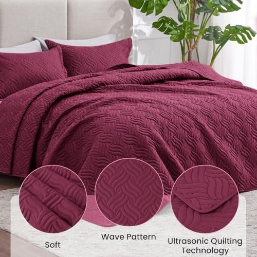 Love's cabin Oversized King Quilt Set, Soft Bedspread Comforter, Burgundy
