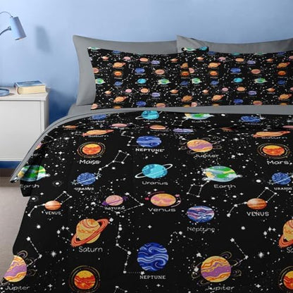 Nesker Full Comforter Set for Boys, 7 Pieces Galaxy Space Bedding for Kids