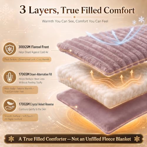 CozyLux Fleece King Size Comforter Set, 3 Piece Warm Dusty Pink Bedding