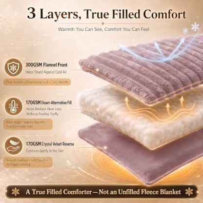 CozyLux Fleece King Size Comforter Set, 3 Piece Warm Dusty Pink Bedding