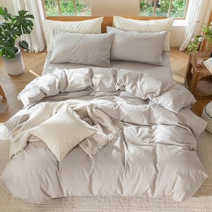 MooMee Duvet Cover Set 100% Washed Cotton Linen Like Oversized King Plus