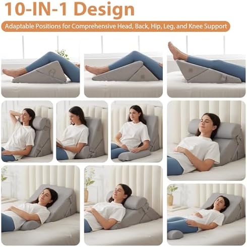 BIEEZZK 3PCS Wedge Pillow Set, Adjustable Wedge Pillow Headboard, Bed Wedge Pillows for Back Pain Relief, Sleeping, Post Surgery, Back Support Pillow for Bed Sitting Up, Snoring, GERD, Grey
