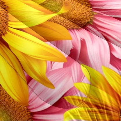 CCoutueChen Girls Sunflower Comforter Set Queen Size, Pink Yellow Soft Microfiber Bedding Set, 3 Pcs Cozy Oil Painting Bedroom Decor Quilted for Adult Women, 90"x90"