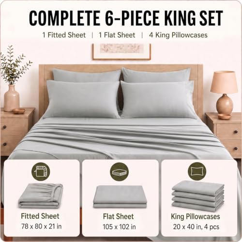 CozyLux King Size Sheets Set 6-Piece, 21-Inch Deep Pocket, Soft Feel