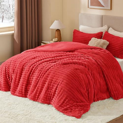 BEDELITE Fleece King Comforter Set, Fluffy Bed Set, Red