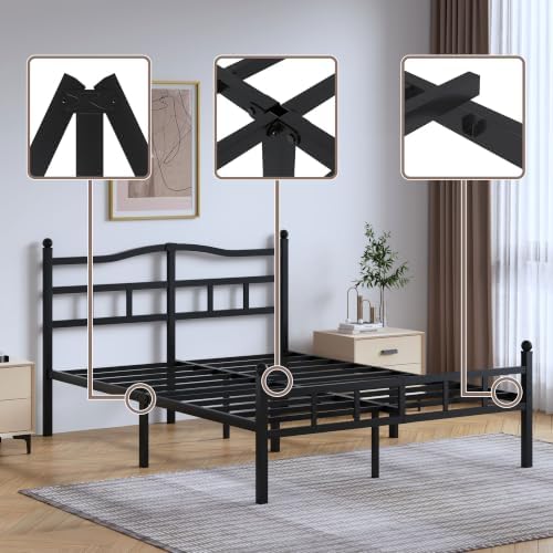 SHOANED Metal Bed Frame with Headboard & Footboard - 14 Inch King Size Heavy Duty Bedframe Black Basic Steel Slats Platform No Box Spring Needed/Easy Assembly/Noise Free