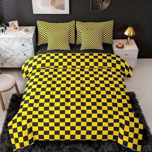 jejeloiu Yellow Black Comforter Set with Sheets 7 Piece Twin Size