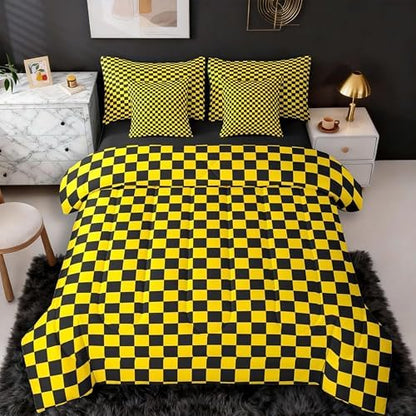 jejeloiu Yellow Black Comforter Set with Sheets 7 Piece Twin Size