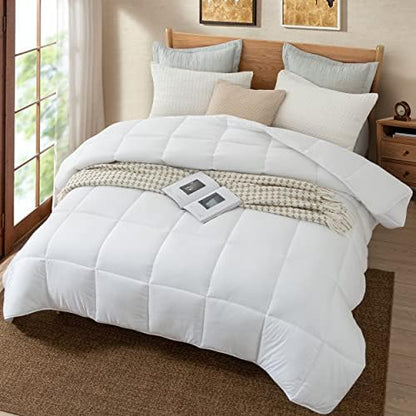 Dorrin Nessin Twin Size Down Alternative Comforter All Season Duvet Insert(White,68x90)-Ultra Soft Double Brushed Microfiber Quilt Cover, Classic Box Stitched with 8 Corner Tabs