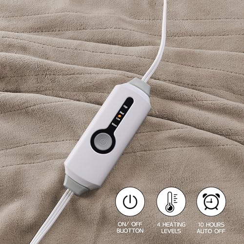 ReyyNio Electric Heated Blanket Twin Size 62"x84", 10H Auto-Off, Brown
