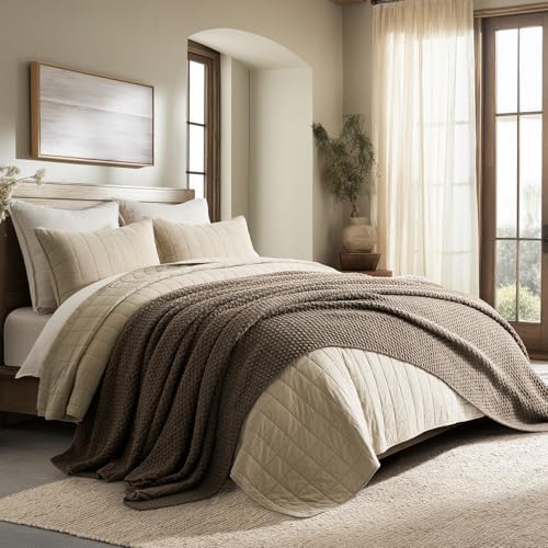 EVERGRACEHOME Chunky Chenille Knit Throw Blanket, 90 x 90, Mocha Brown