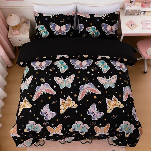 NTBED 5Pcs Glow in The Dark Kids Comforter Set Butterfly Queen Bedding Set