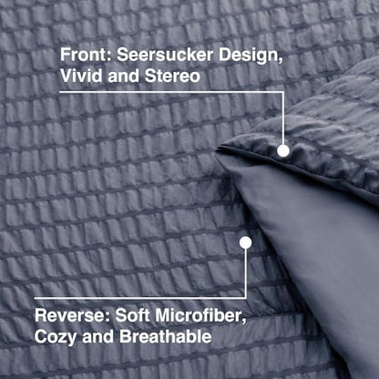 Love's cabin Seersucker Navy Blue Full Comforter Set