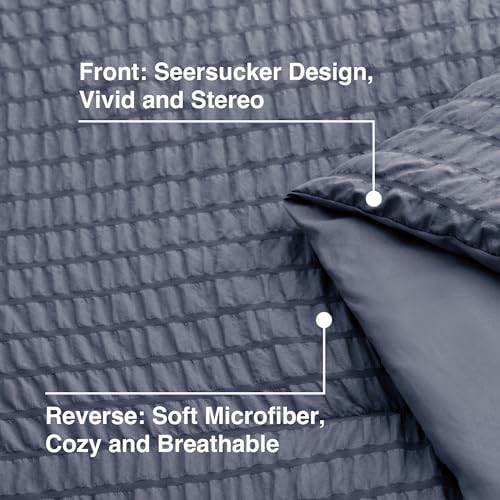 Love's cabin Seersucker Navy Blue Twin Comforter Set