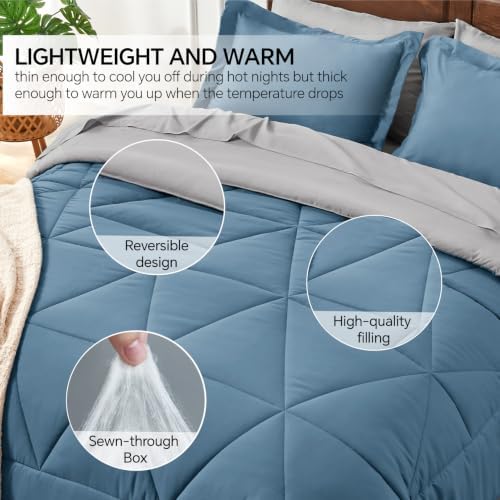 BEDELITE Twin Comforter Set 5 Pieces, Reversible Blue Bed in A Bag