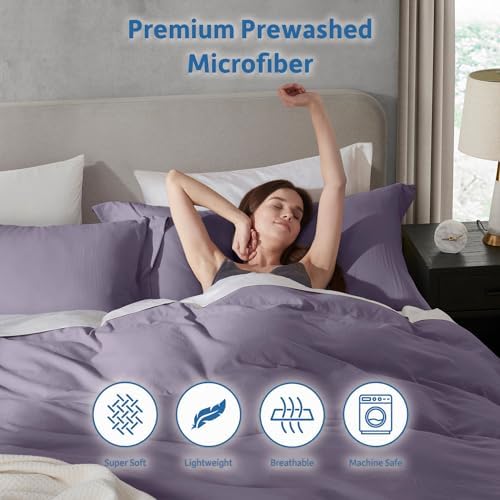 Hearth & Harbor Prewashed California King Duvet Cover Set, Grayish Purple