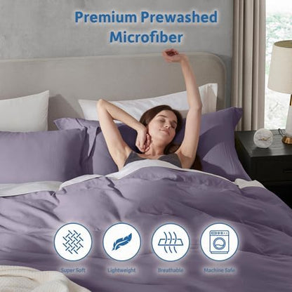 Hearth & Harbor Prewashed California King Duvet Cover Set, Grayish Purple