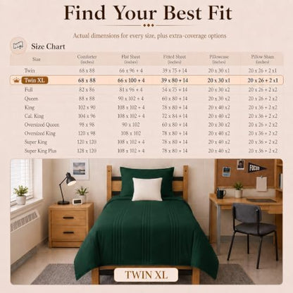 CozyLux Twin XL Comforter Set Emerald Green - 5 Pieces Complete Bedding Set