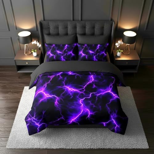 QOOMO Purple Lightning 7 Pieces Comforter Set Full,Neon Bedding Set