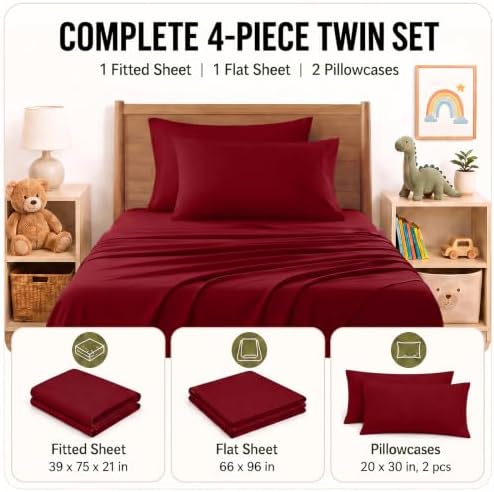 CozyLux Twin Sheet Set 4-Piece, 21-Inch Deep Pocket, Soft Brushed Feel