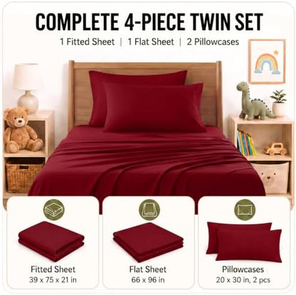 CozyLux Twin Sheet Set 4-Piece, 21-Inch Deep Pocket, Soft Brushed Feel